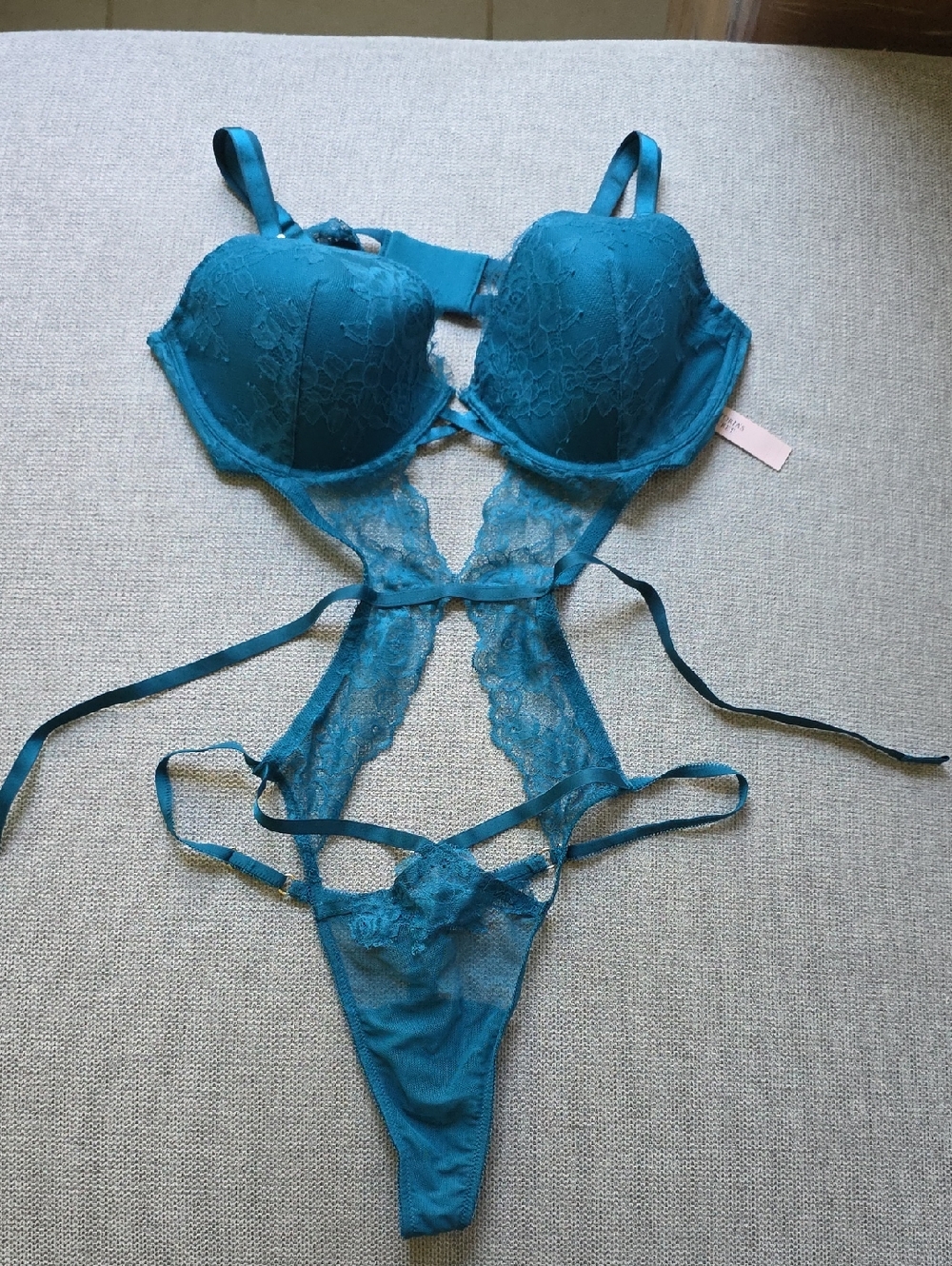 Victoria's Secret Teal Lace Push-Up Teddy Bodysuit